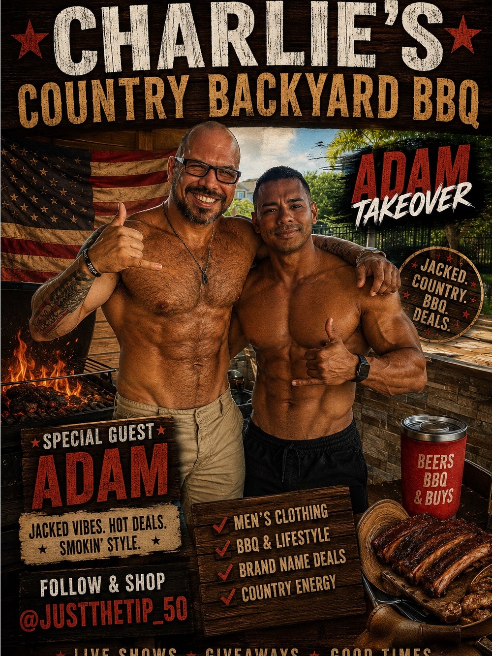 Charlies Country Backyard BBQ Poster - Rustic Red & Brown Design